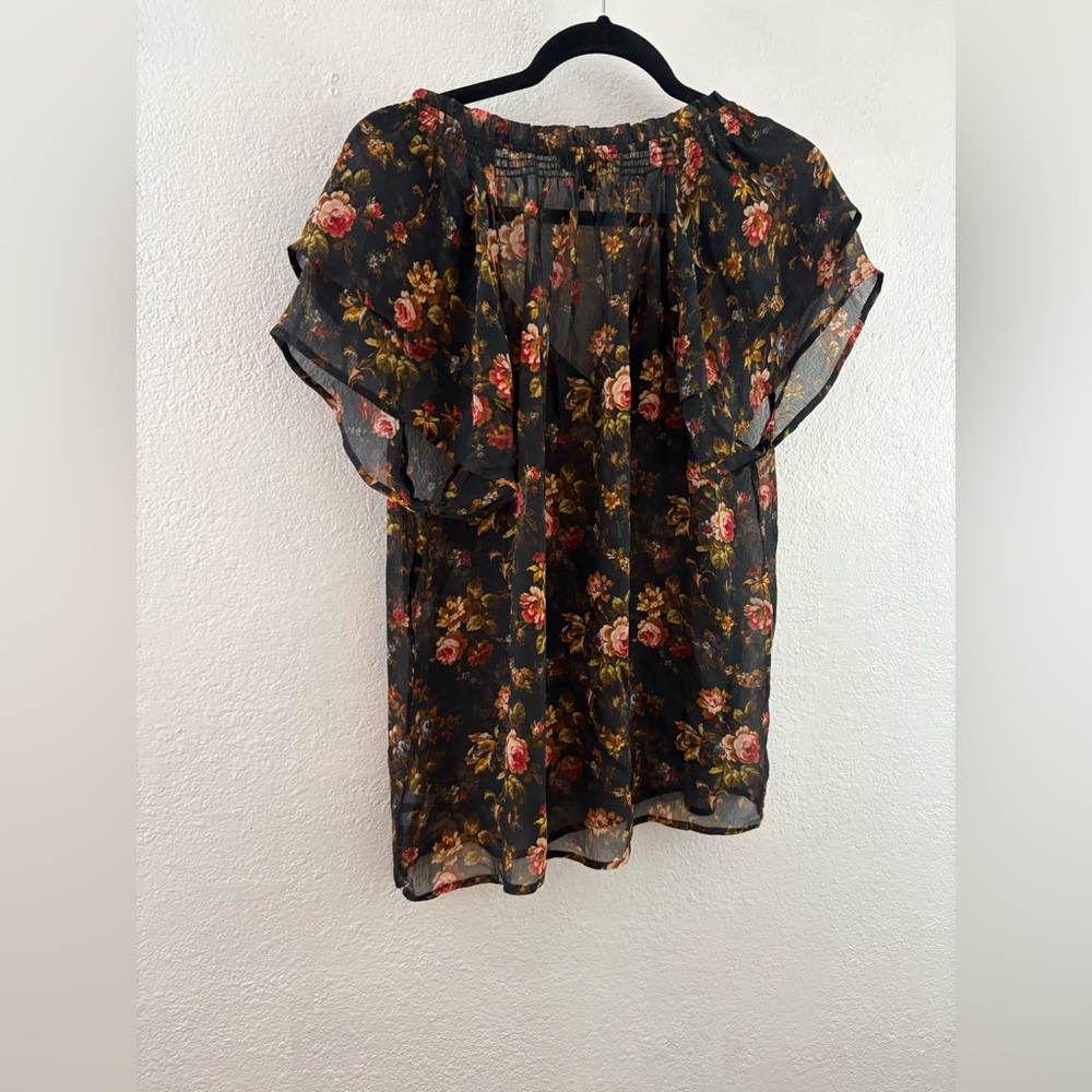 PAIGE Ally short sleeve floral print Silk black Top size S - Picture 7 of 9